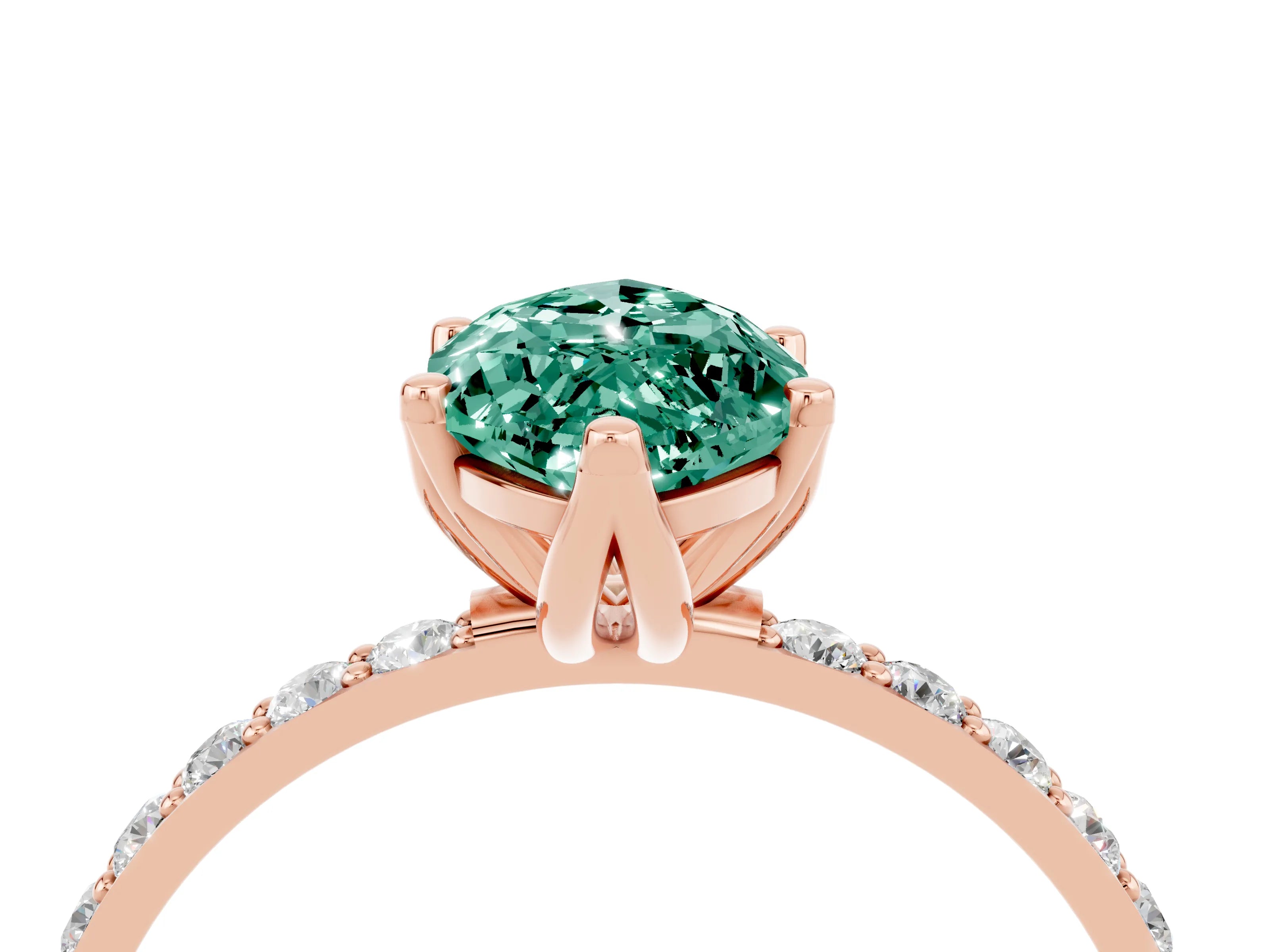 Rose gold Marquise Cut Green Sapphire Solitaire Engagement Ring with Pavé Band and Prong Setting_4
