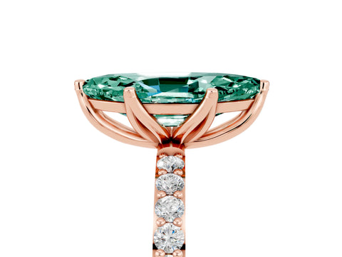 Rose gold Marquise Cut Green Sapphire Solitaire Engagement Ring with Pavé Band and Prong Setting_5