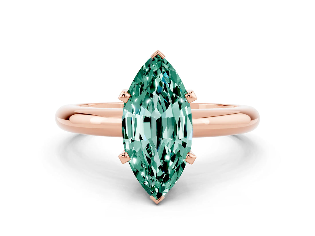 Rose gold Marquise Cut Green Sapphire Solitaire Engagement Ring with Round Band and Four-Prong Setting