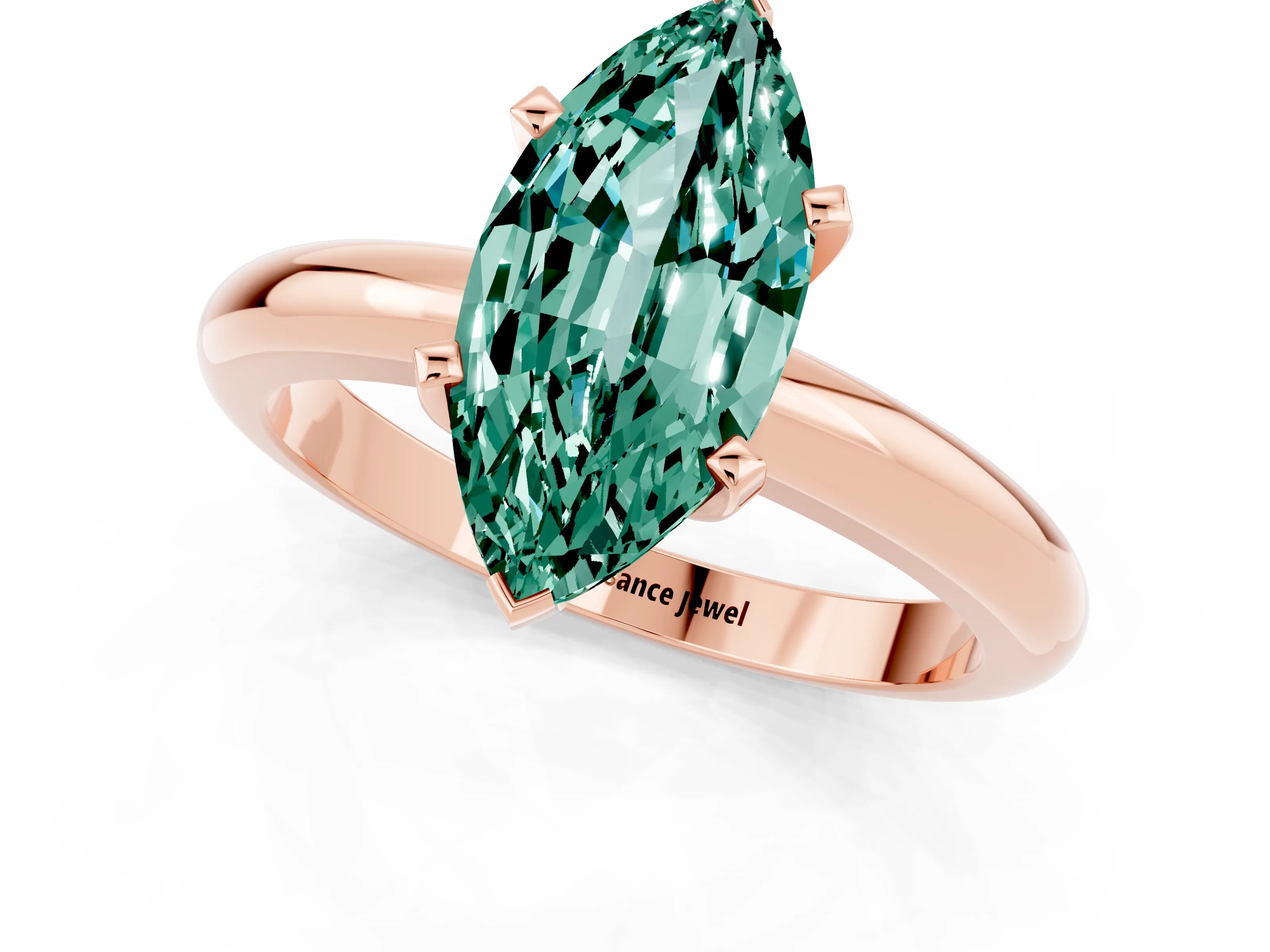 Rose gold Marquise Cut Green Sapphire Solitaire Engagement Ring with Round Band and Four-Prong Setting_1