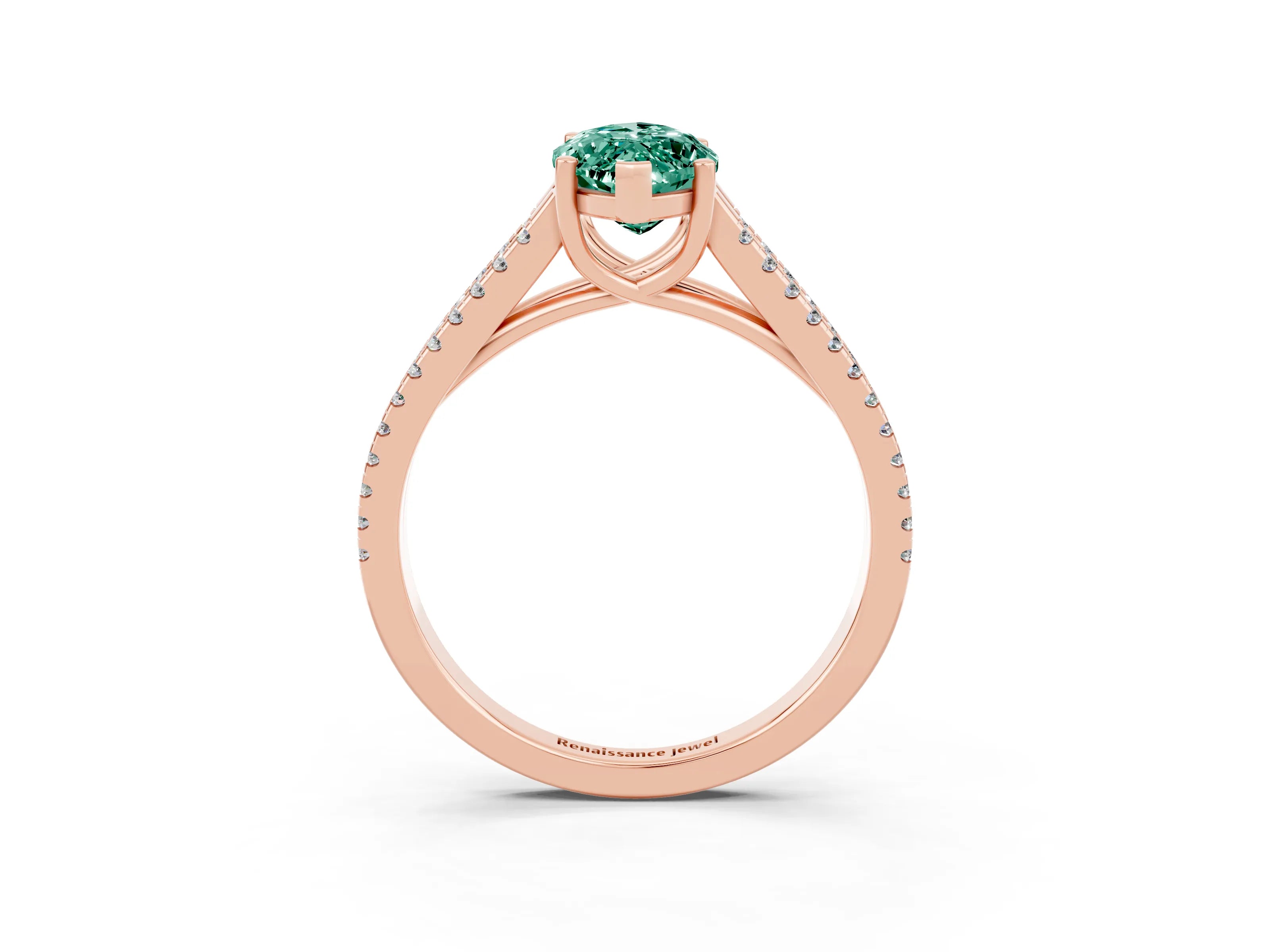 Rose gold Marquise Cut Green Sapphire Solitaire Engagement Ring with Split Shank Pavé Band_3