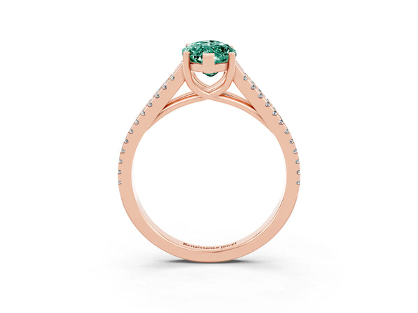 Rose gold Marquise Cut Green Sapphire Solitaire Engagement Ring with Split Shank Pavé Band