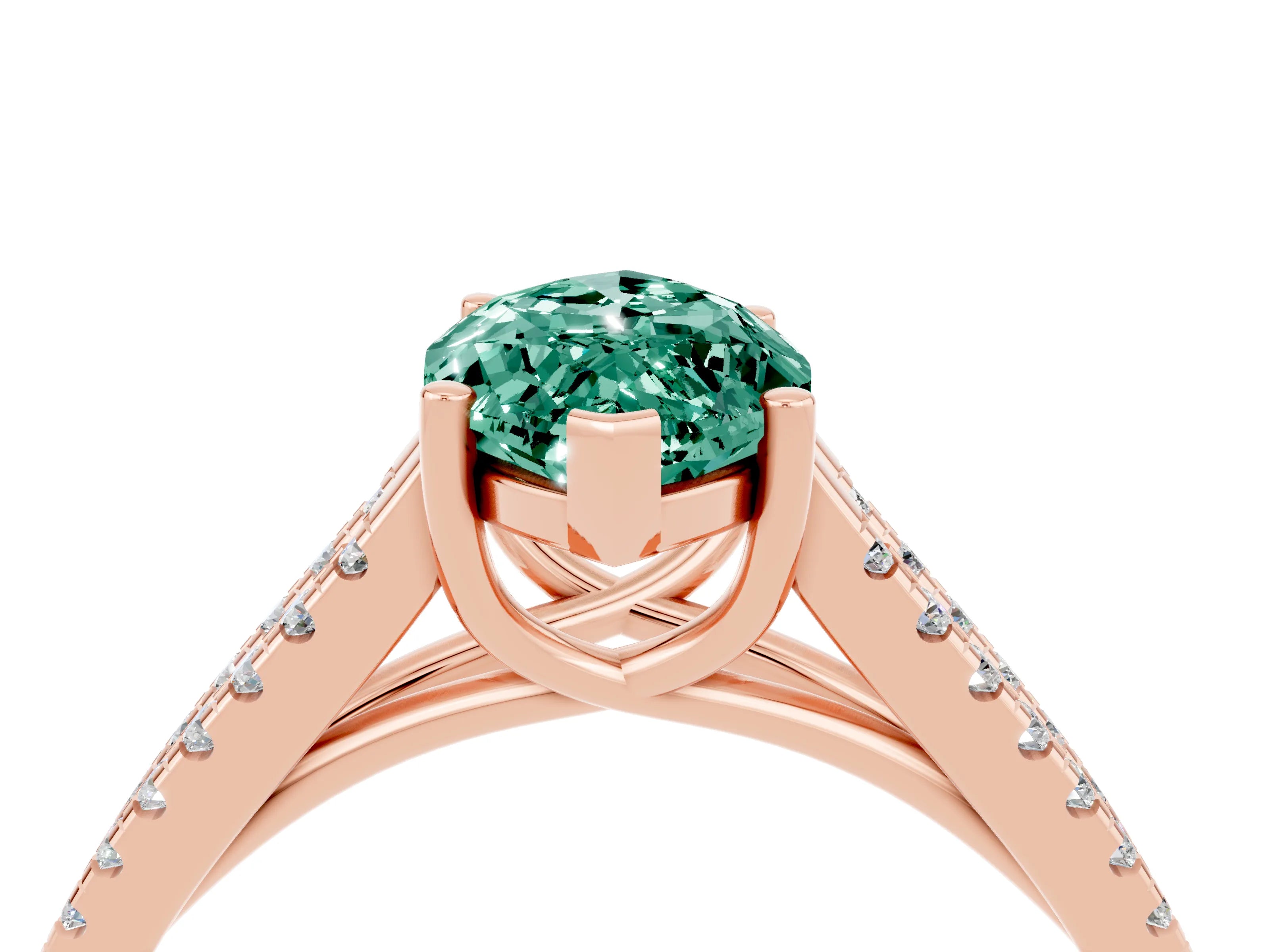 Rose gold Marquise Cut Green Sapphire Solitaire Engagement Ring with Split Shank Pavé Band_4