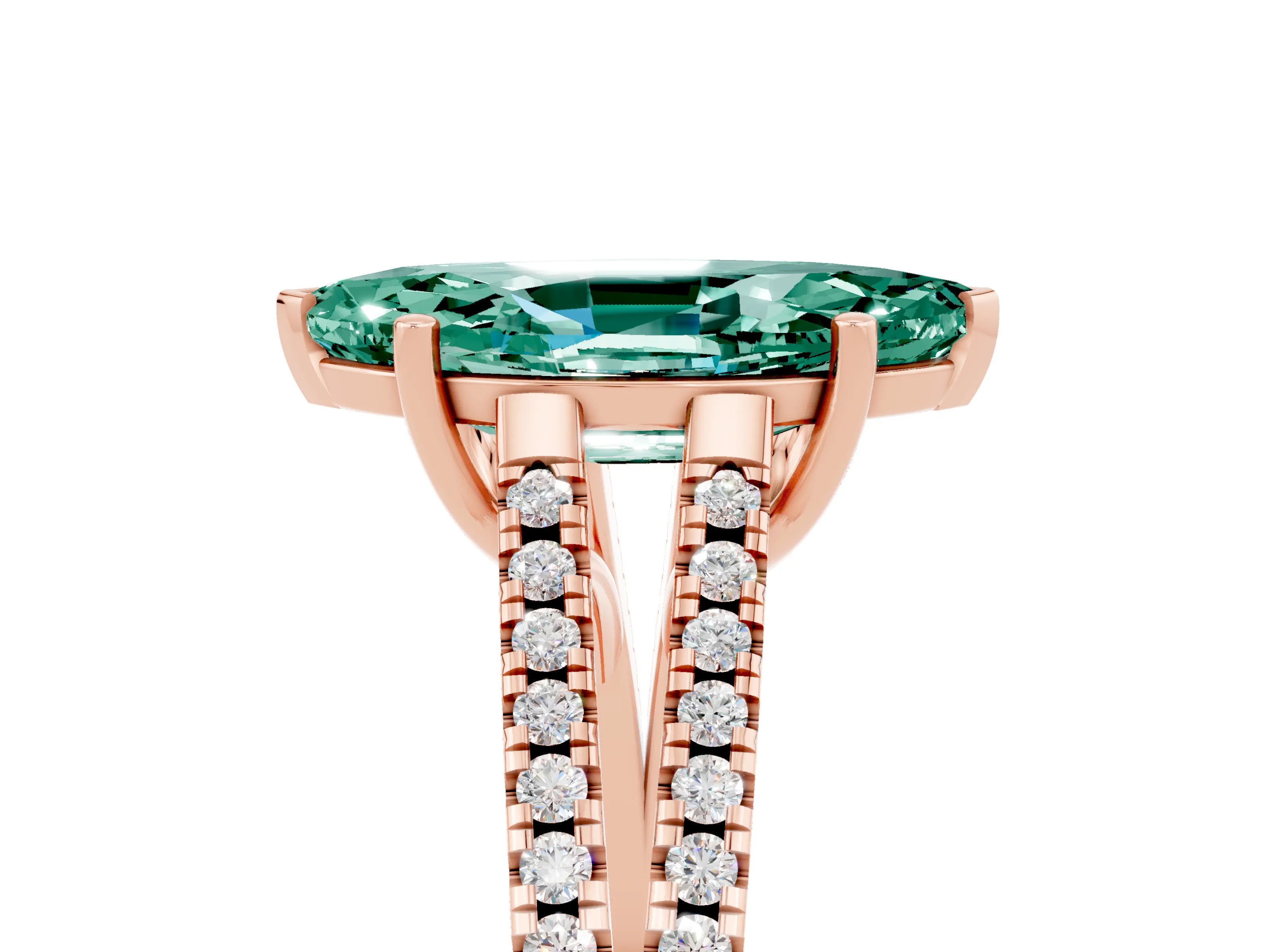 Rose gold Marquise Cut Green Sapphire Solitaire Engagement Ring with Split Shank Pavé Band_5