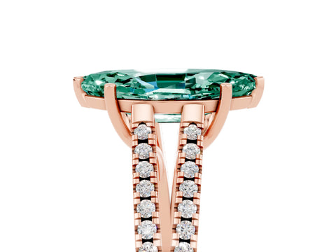 Rose gold Marquise Cut Green Sapphire Solitaire Engagement Ring with Split Shank Pavé Band_5