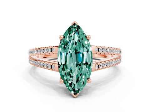 Rose gold Marquise Cut Green Sapphire Solitaire Engagement Ring with Split Shank Pavé Band