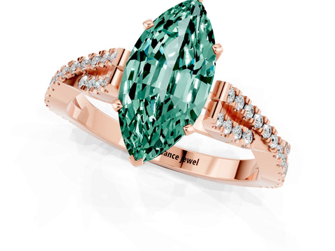 Rose gold Marquise Cut Green Sapphire Solitaire Engagement Ring with Twisted Pavé Band and Four-Prong Setting_1