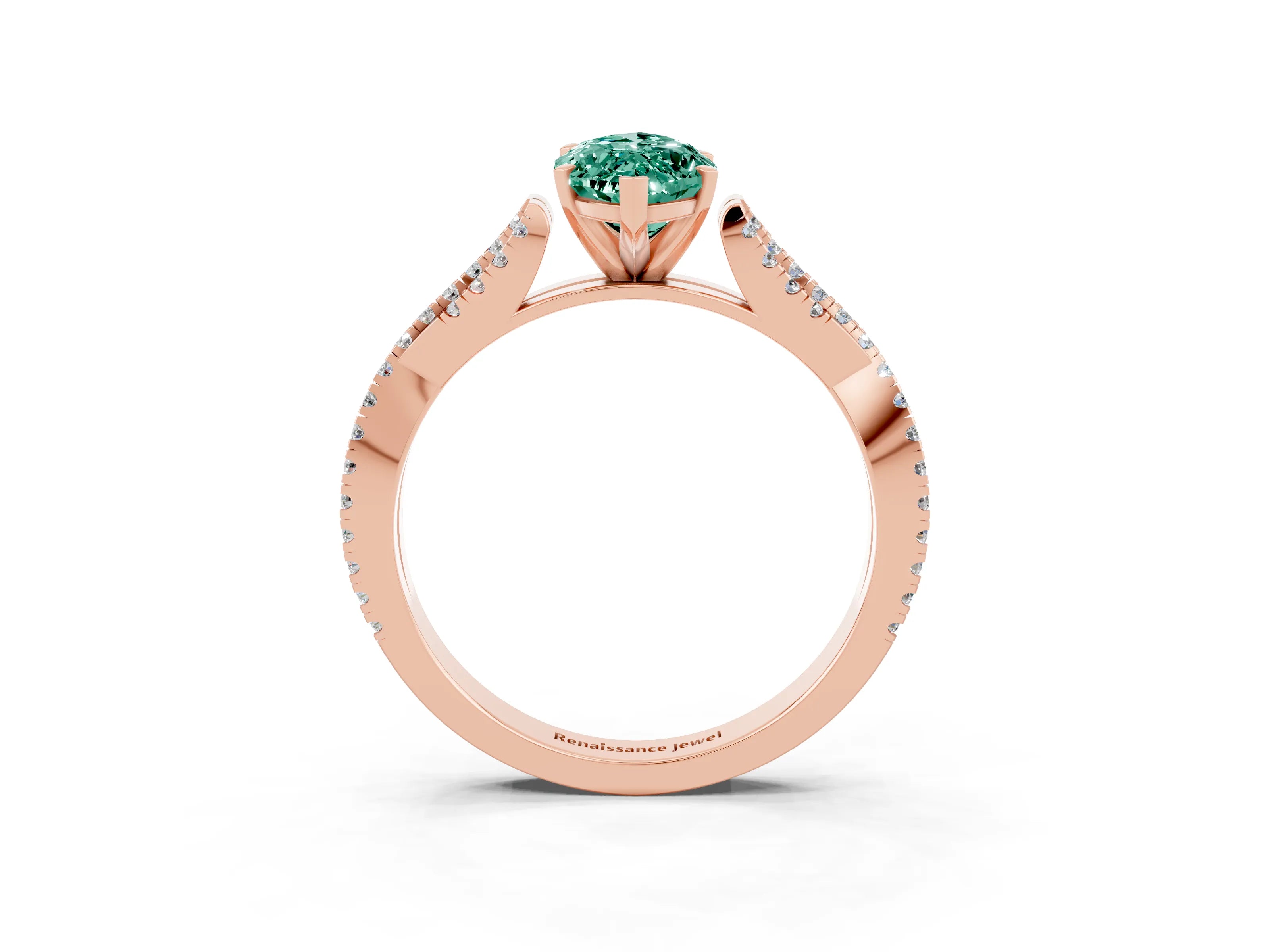 Rose gold Marquise Cut Green Sapphire Solitaire Engagement Ring with Twisted Pavé Band and Four-Prong Setting_3