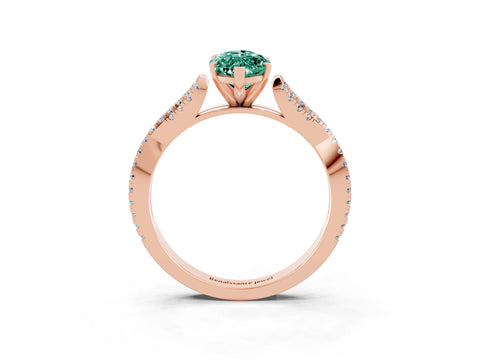 Rose gold Marquise Cut Green Sapphire Solitaire Engagement Ring with Twisted Pavé Band and Four-Prong Setting_3