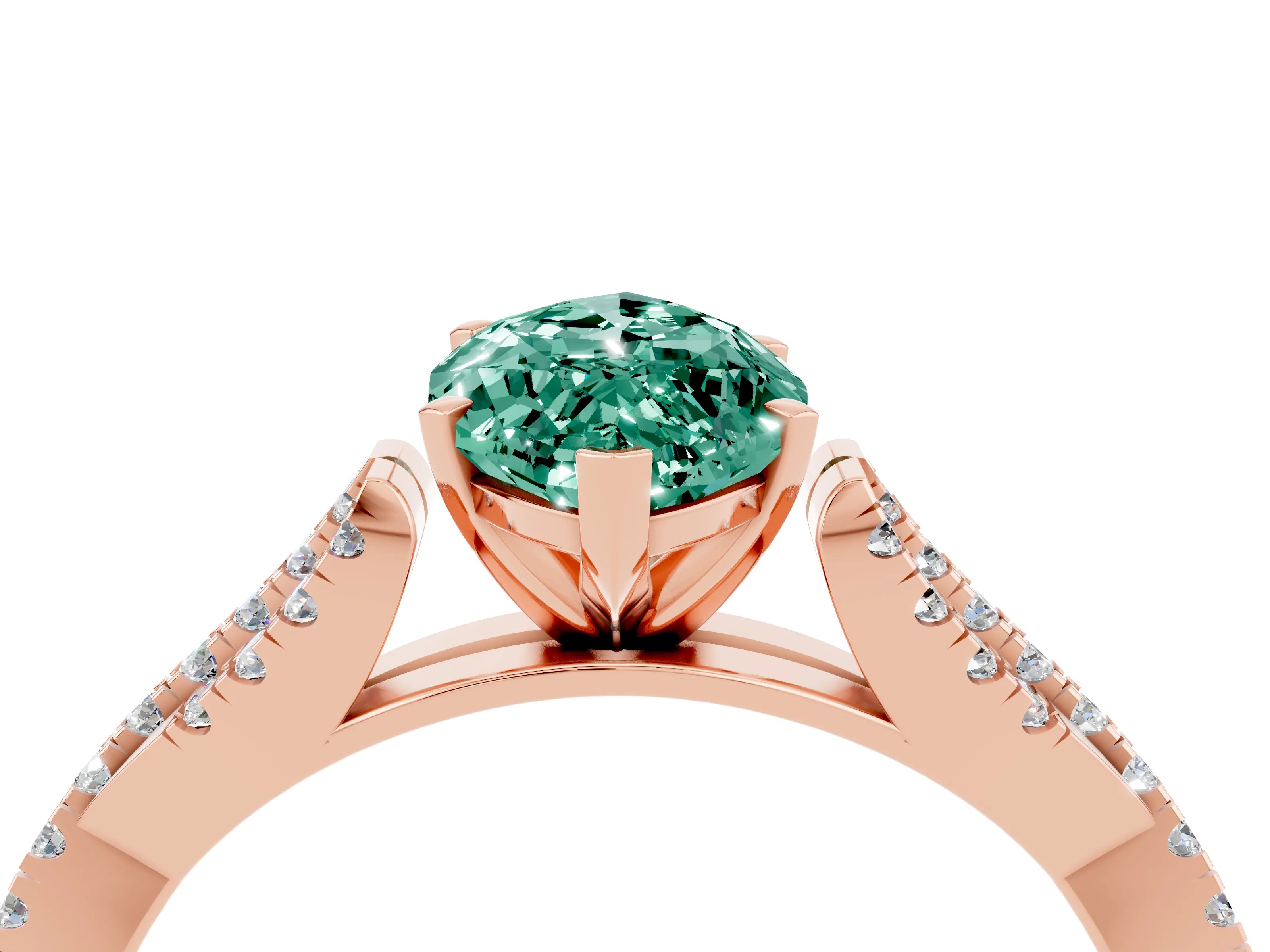 Rose gold Marquise Cut Green Sapphire Solitaire Engagement Ring with Twisted Pavé Band and Four-Prong Setting_4