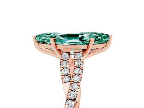 Rose gold Marquise Cut Green Sapphire Solitaire Engagement Ring with Twisted Pavé Band and Four-Prong Setting_5