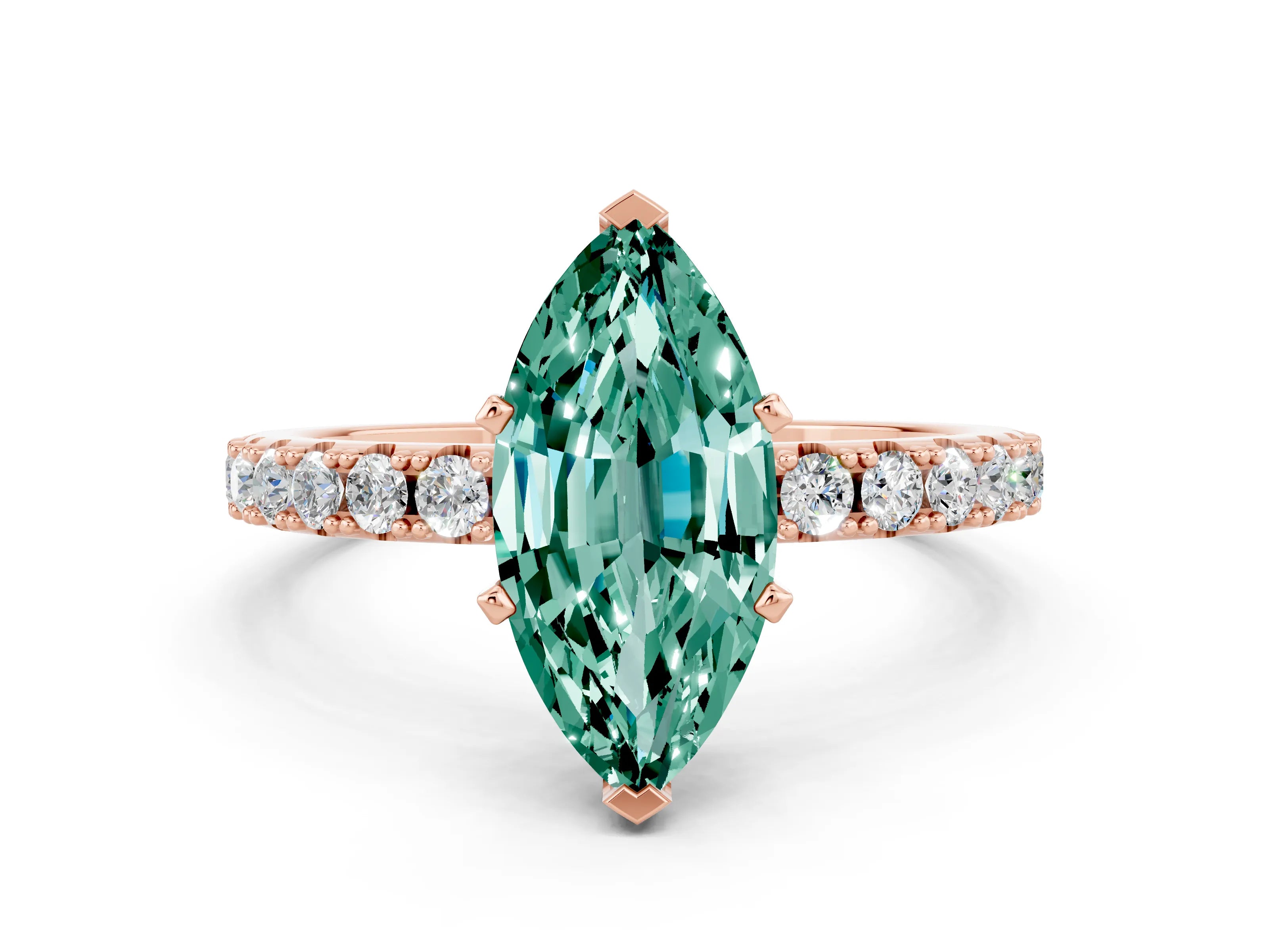 Rose gold Marquise Cut Green Sapphire Solitaire Pavé Band with Four-Prong Setting
