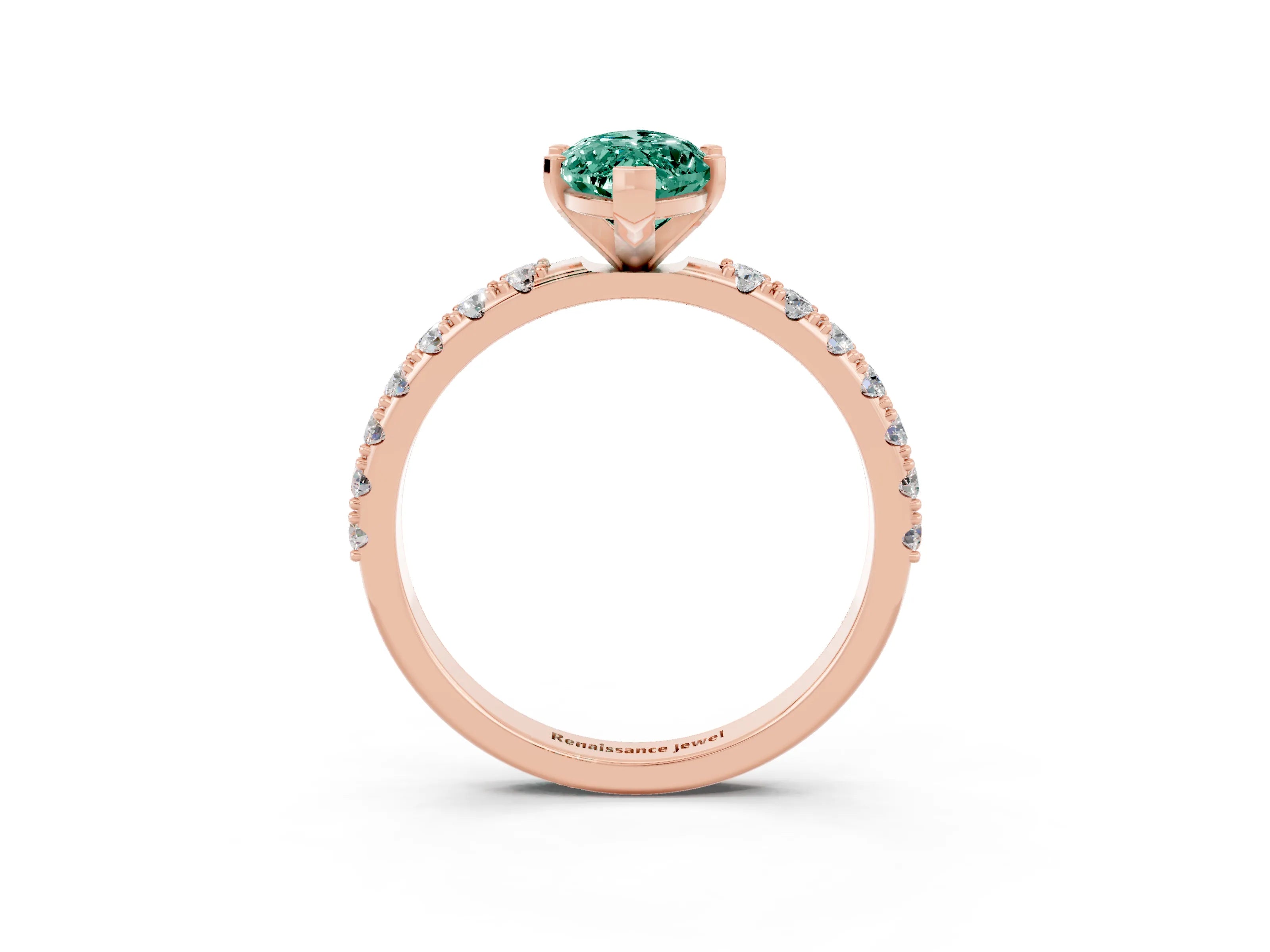 Rose gold Marquise Cut Green Sapphire Solitaire Pavé Band with Four-Prong Setting_3