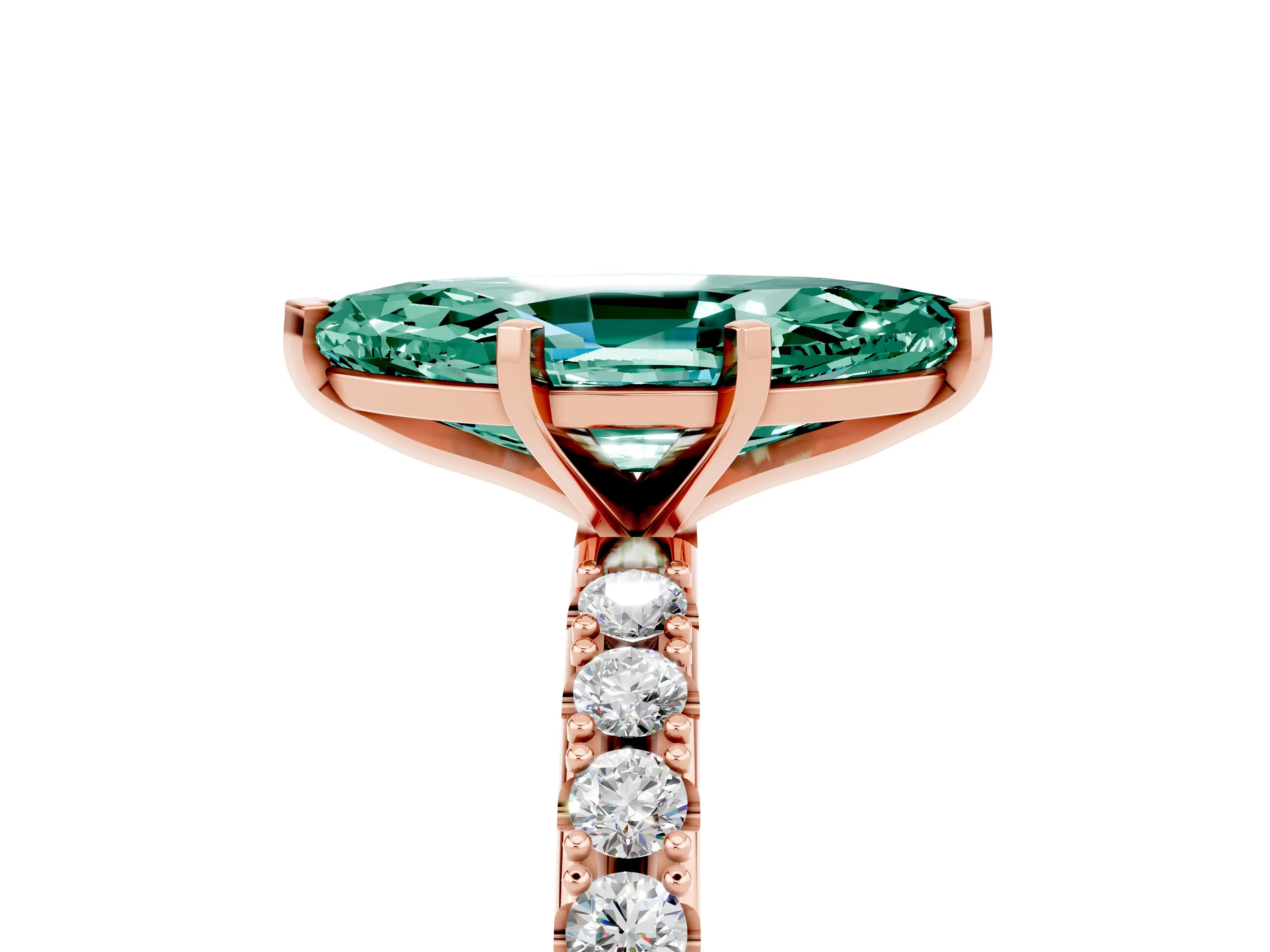 Rose gold Marquise Cut Green Sapphire Solitaire Pavé Band with Four-Prong Setting_5