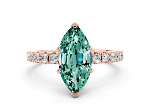 Rose gold Marquise Cut Green Sapphire Solitaire Pavé Band with Four-Prong Setting