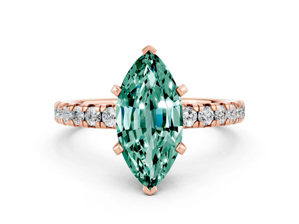 Rose gold Marquise Cut Green Sapphire Solitaire Pavé Engagement Ring with Round Band and Prong Setting