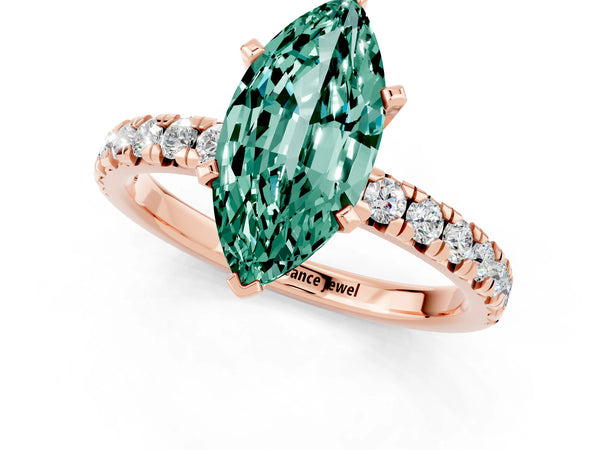 Rose gold Marquise Cut Green Sapphire Solitaire Pavé Engagement Ring with Round Band and Prong Setting