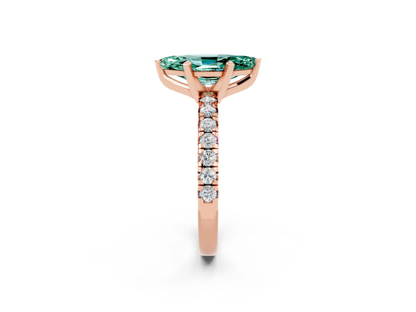 Rose gold Marquise Cut Green Sapphire Solitaire Pavé Engagement Ring with Round Band and Prong Setting