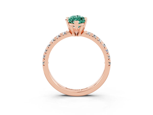 Rose gold Marquise Cut Green Sapphire Solitaire Pavé Engagement Ring with Round Band and Prong Setting