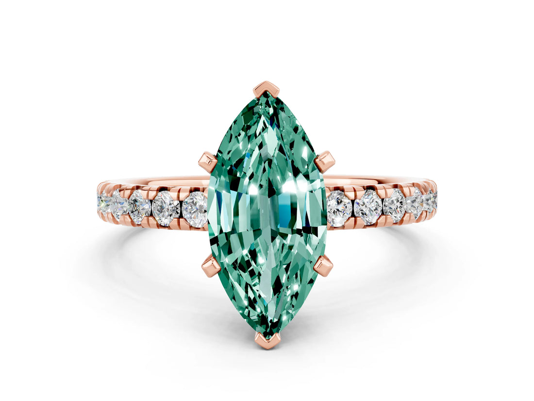 Rose gold Marquise Cut Green Sapphire Solitaire Pavé Engagement Ring with Round Band and Prong Setting_72