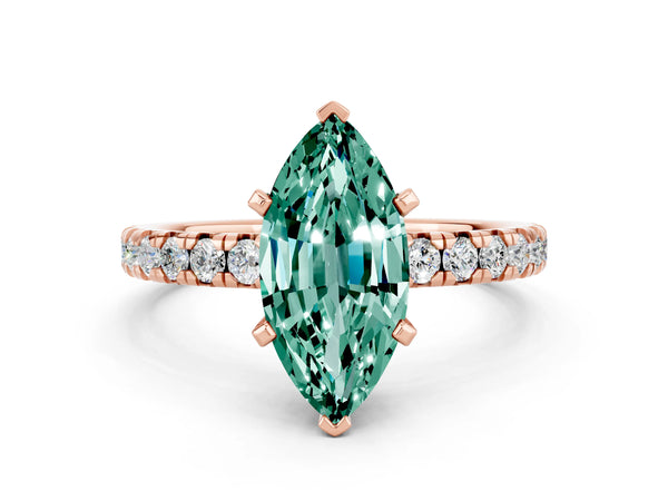 Rose gold Marquise Cut Green Sapphire Solitaire Pavé Engagement Ring with Round Band and Prong Setting