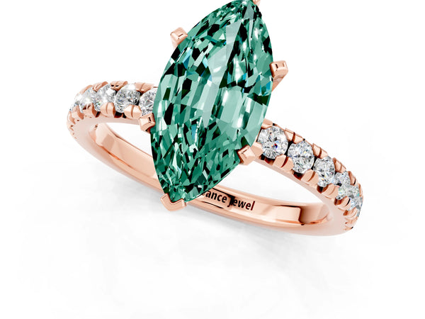 Rose gold Marquise Cut Green Sapphire Solitaire Pavé Engagement Ring with Round Band and Prong Setting
