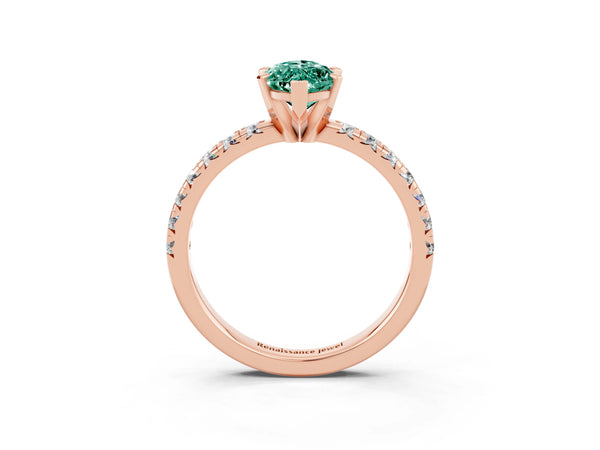 Rose gold Marquise Cut Green Sapphire Solitaire Pavé Engagement Ring with Round Band and Prong Setting