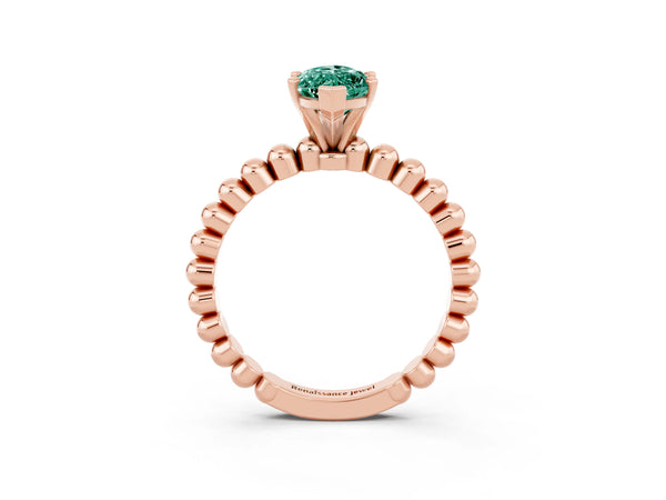 Rose gold Marquise Cut Green Sapphire Solitaire Ring with Beaded Band and Prong Setting