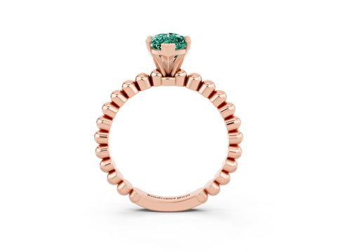 Rose gold Marquise Cut Green Sapphire Solitaire Ring with Beaded Band and Prong Setting_3