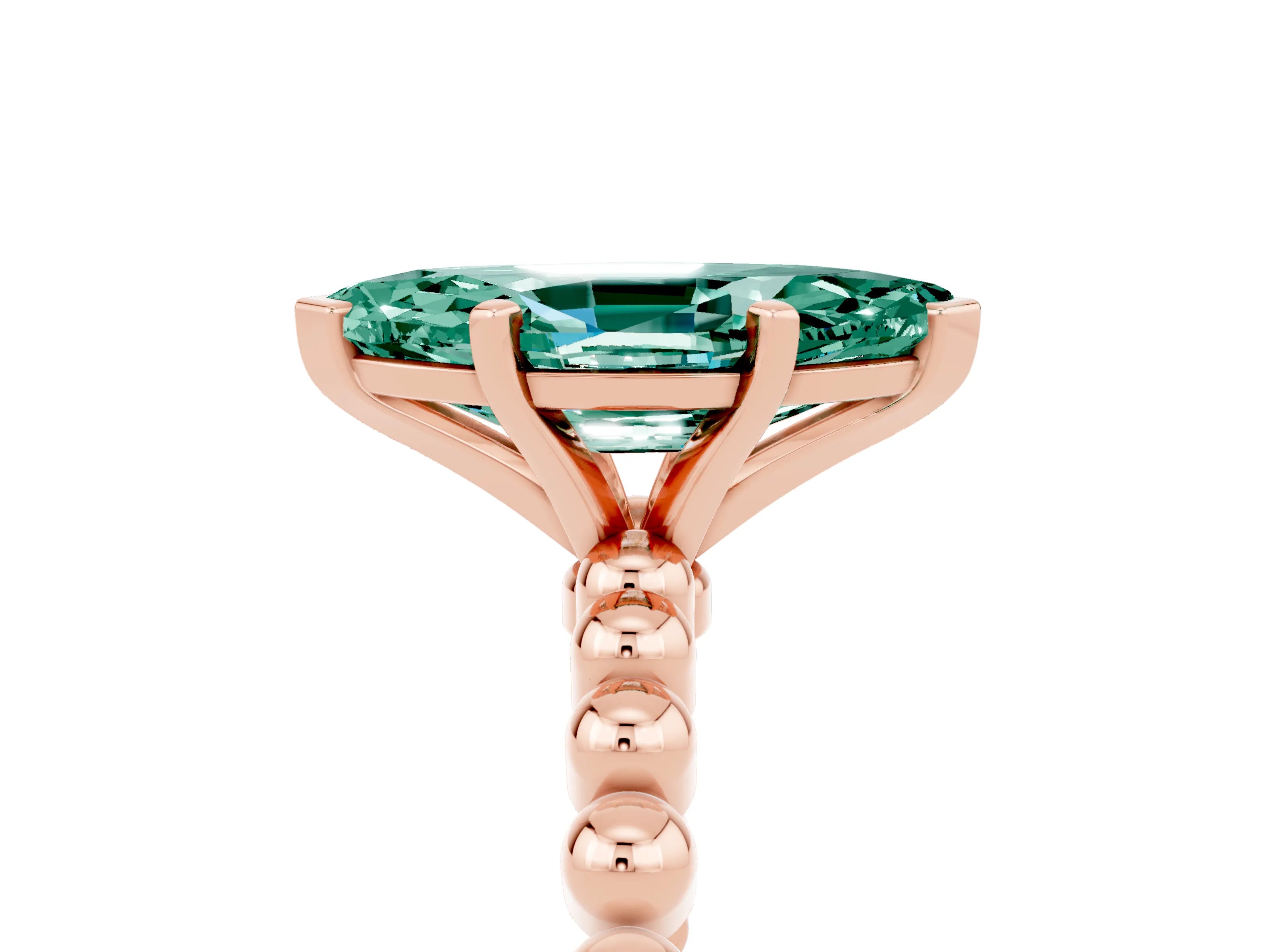 Rose gold Marquise Cut Green Sapphire Solitaire Ring with Beaded Band and Prong Setting_5