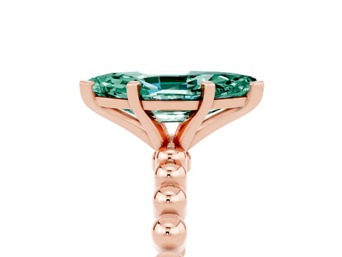 Rose gold Marquise Cut Green Sapphire Solitaire Ring with Beaded Band and Prong Setting_5