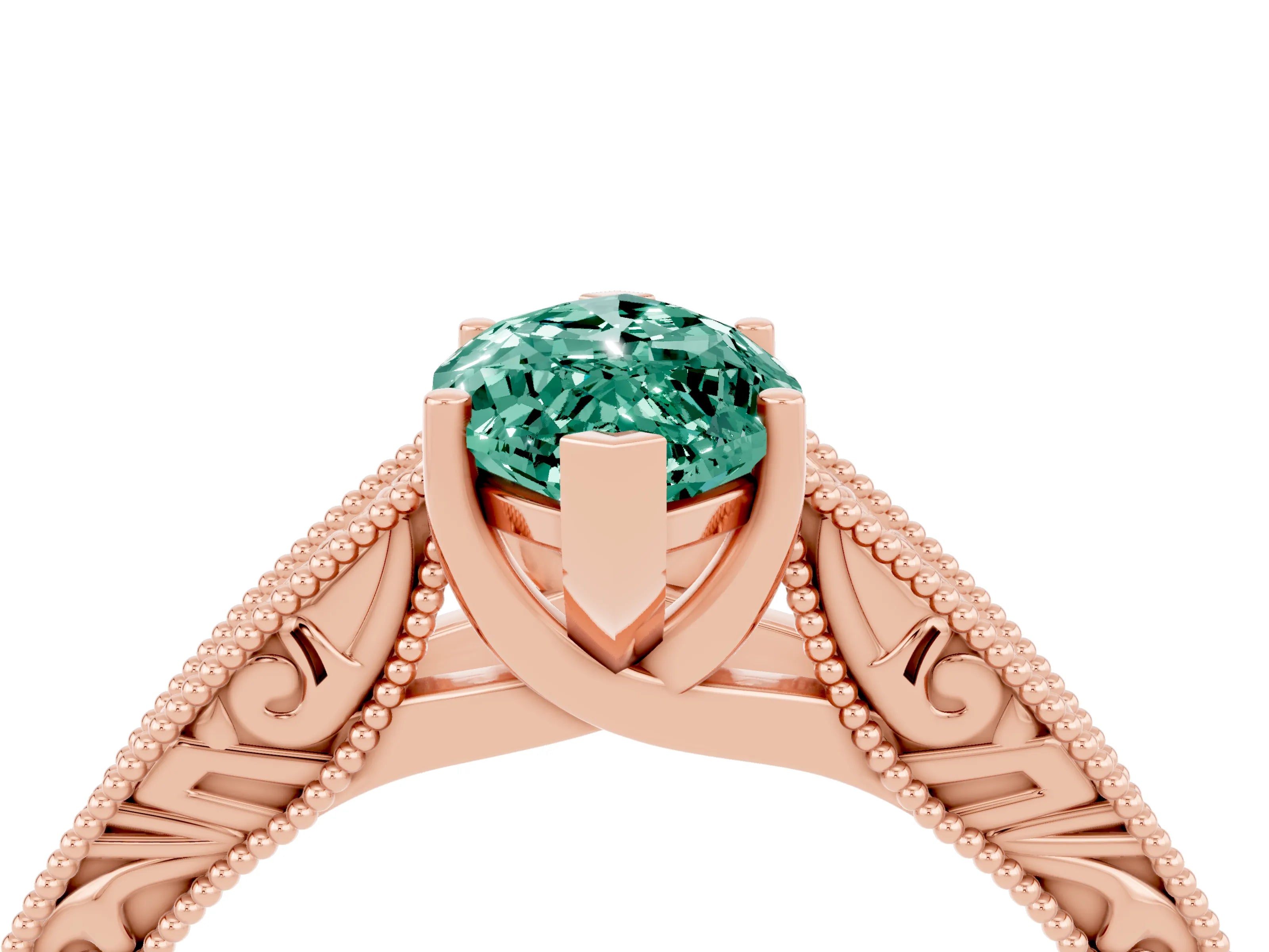 Rose gold Marquise Cut Green Sapphire Solitaire Ring with Engraved Band and Four-Prong Setting_4