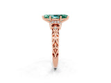 Rose gold Marquise Cut Green Sapphire Solitaire Ring with Filigree Band and Four-Prong Setting_25