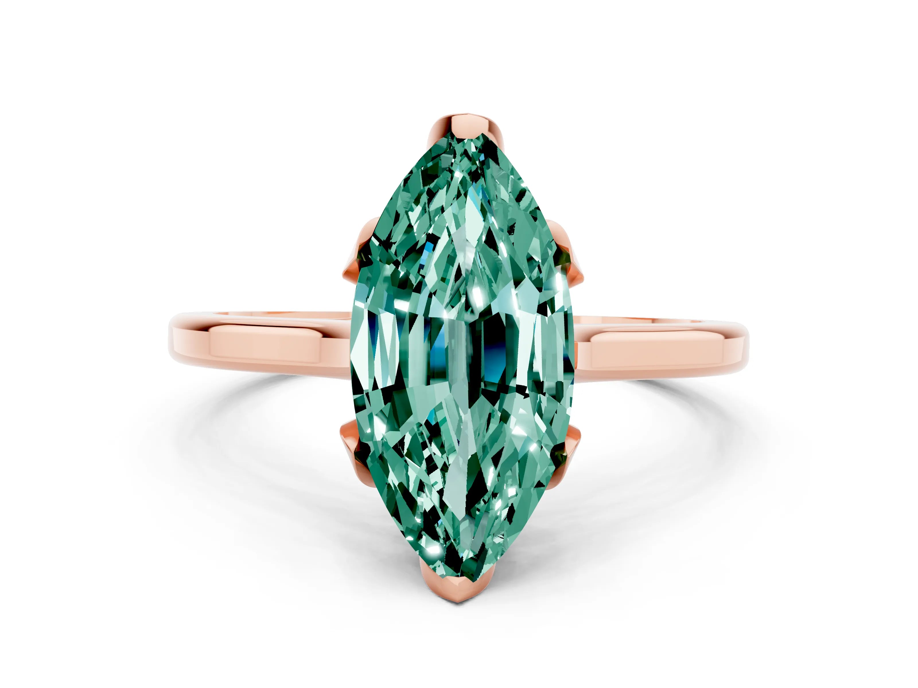 Rose gold Marquise Cut Green Sapphire Solitaire Ring with Flower Prong Setting and Classic Band_12