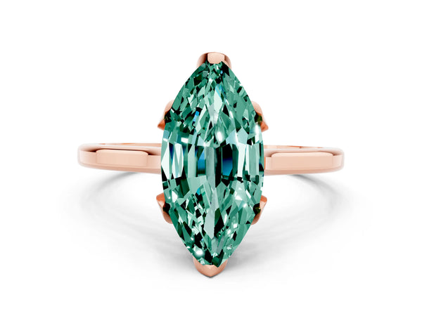 Rose gold Marquise Cut Green Sapphire Solitaire Ring with Flower Prong Setting and Classic Band