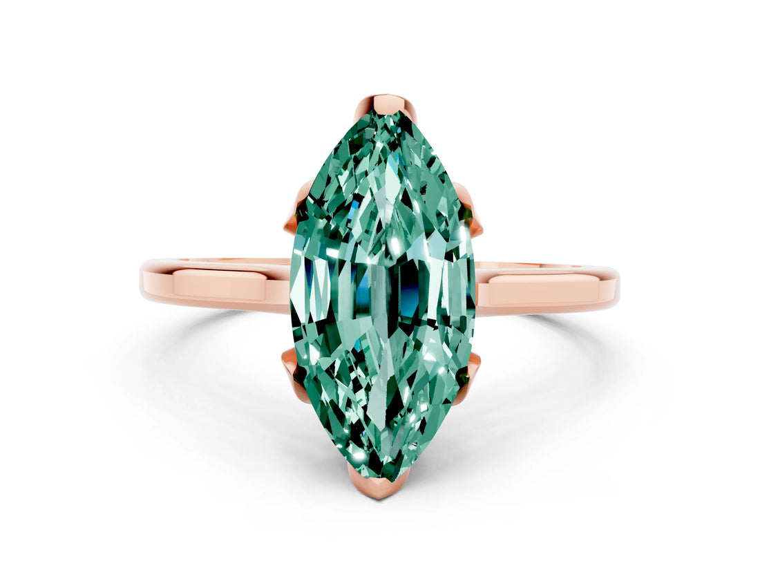 Rose gold Marquise Cut Green Sapphire Solitaire Ring with Flower Prong Setting and Classic Band_12
