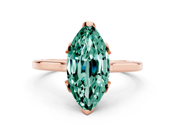 Rose gold Marquise Cut Green Sapphire Solitaire Ring with Flower Prong Setting and Classic Band
