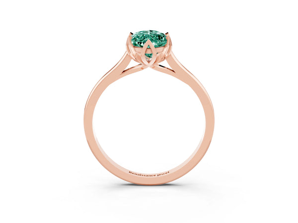 Rose gold Marquise Cut Green Sapphire Solitaire Ring with Flower Prong Setting and Classic Band