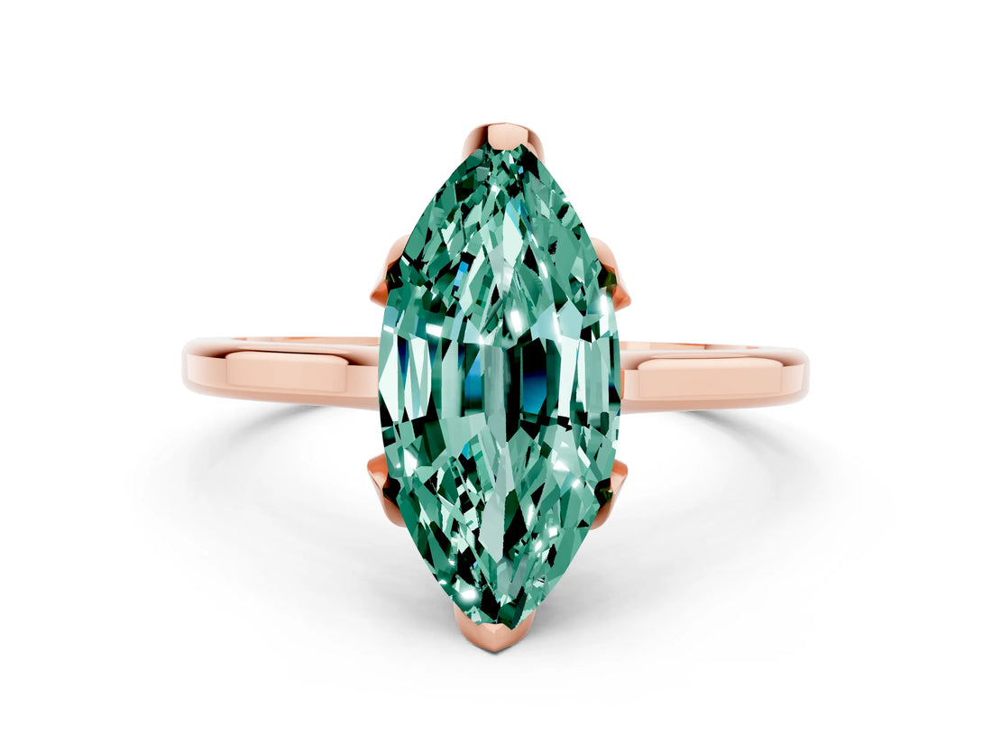 Rose gold Marquise Cut Green Sapphire Solitaire Ring with Flower Prong Setting and Classic Band_36