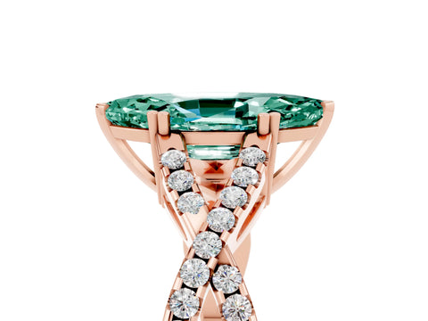 Rose gold Marquise Cut Green Sapphire Solitaire Ring with Four-Prong Setting and Twisted Pavé Band_5