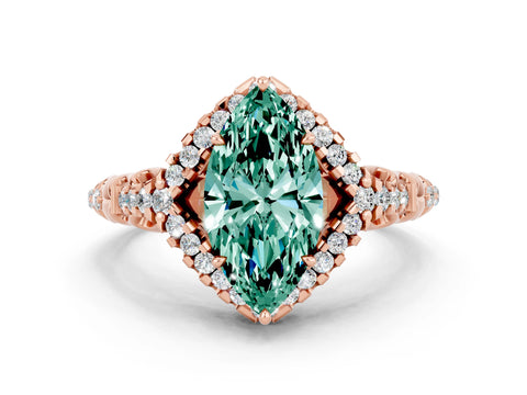Rose gold Marquise Cut Green Sapphire Solitaire Ring with Hidden Halo and Pavé Band_12