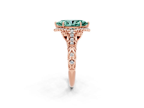 Rose gold Marquise Cut Green Sapphire Solitaire Ring with Hidden Halo and Pavé Band_14