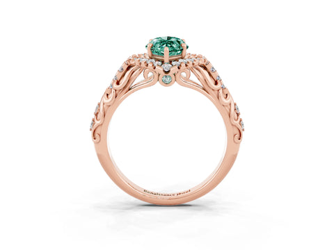 Rose gold Marquise Cut Green Sapphire Solitaire Ring with Hidden Halo and Pavé Band_15