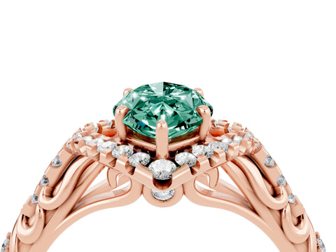 Rose gold Marquise Cut Green Sapphire Solitaire Ring with Hidden Halo and Pavé Band_16