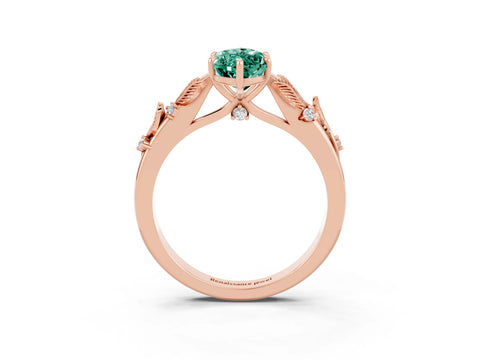 Rose gold Marquise Cut Green Sapphire Solitaire Ring with Leaf Motif Band and Four-Prong Setting_3