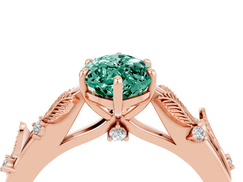 Rose gold Marquise Cut Green Sapphire Solitaire Ring with Leaf Motif Band and Four-Prong Setting_4