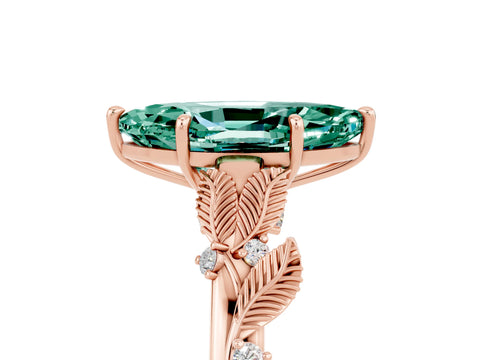 Rose gold Marquise Cut Green Sapphire Solitaire Ring with Leaf Motif Band and Four-Prong Setting_5