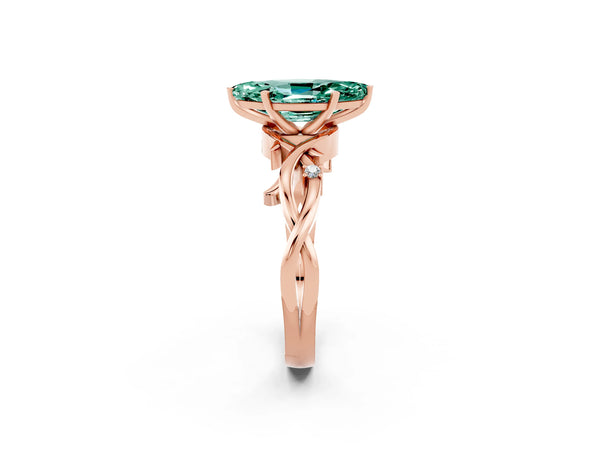 Rose gold Marquise Cut Green Sapphire Solitaire Ring with Milgrain Pavé Band and Four-Prong Setting