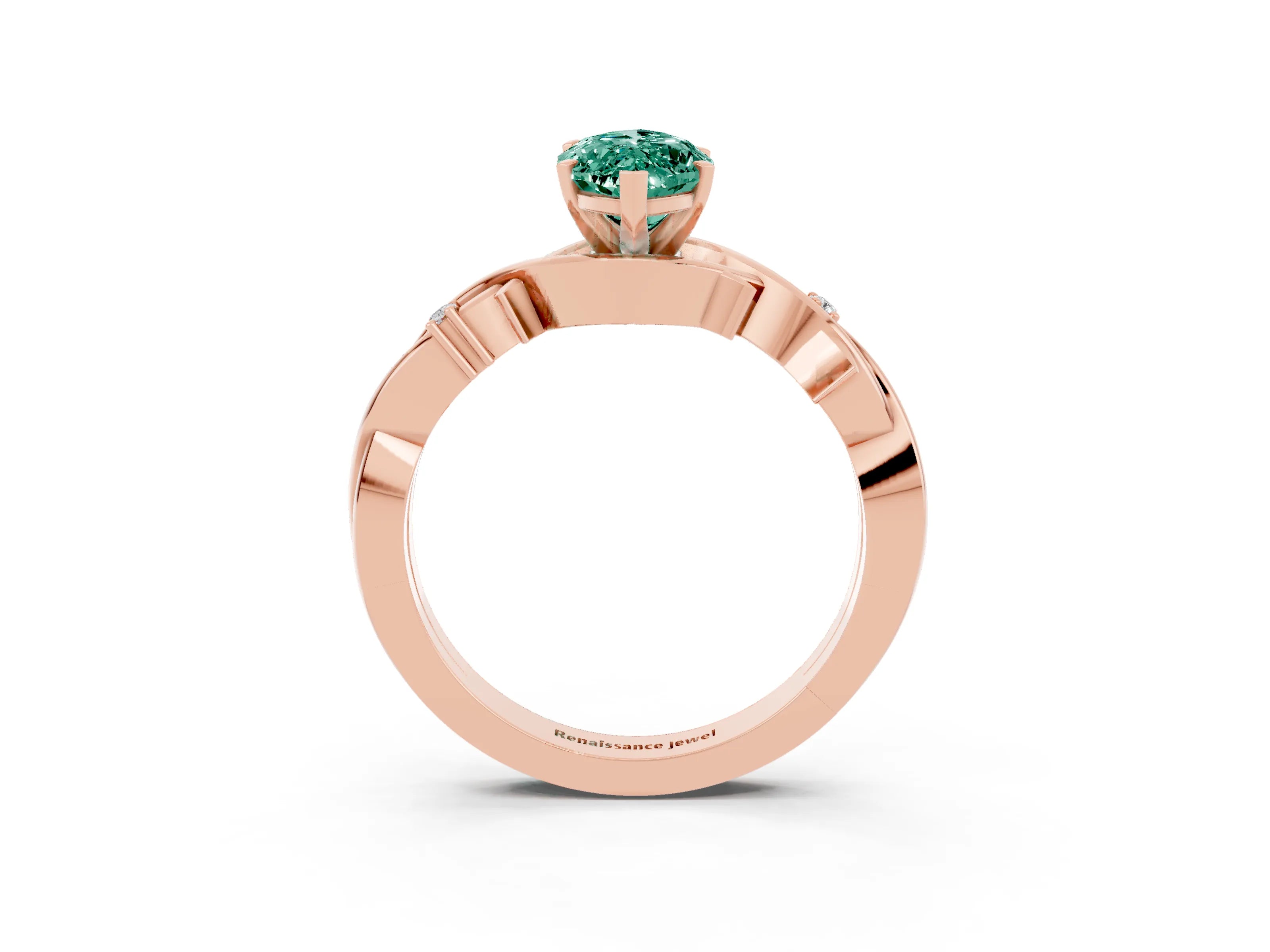 Rose gold Marquise Cut Green Sapphire Solitaire Ring with Milgrain Pavé Band and Four-Prong Setting_15