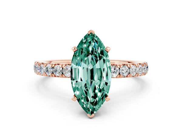 Rose gold Marquise Cut Green Sapphire Solitaire Ring with Pavé Accents and Four-Prong Setting